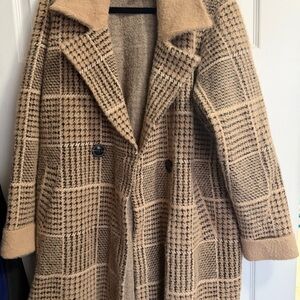 Tribal Tan and Black Plaid Trench Coat